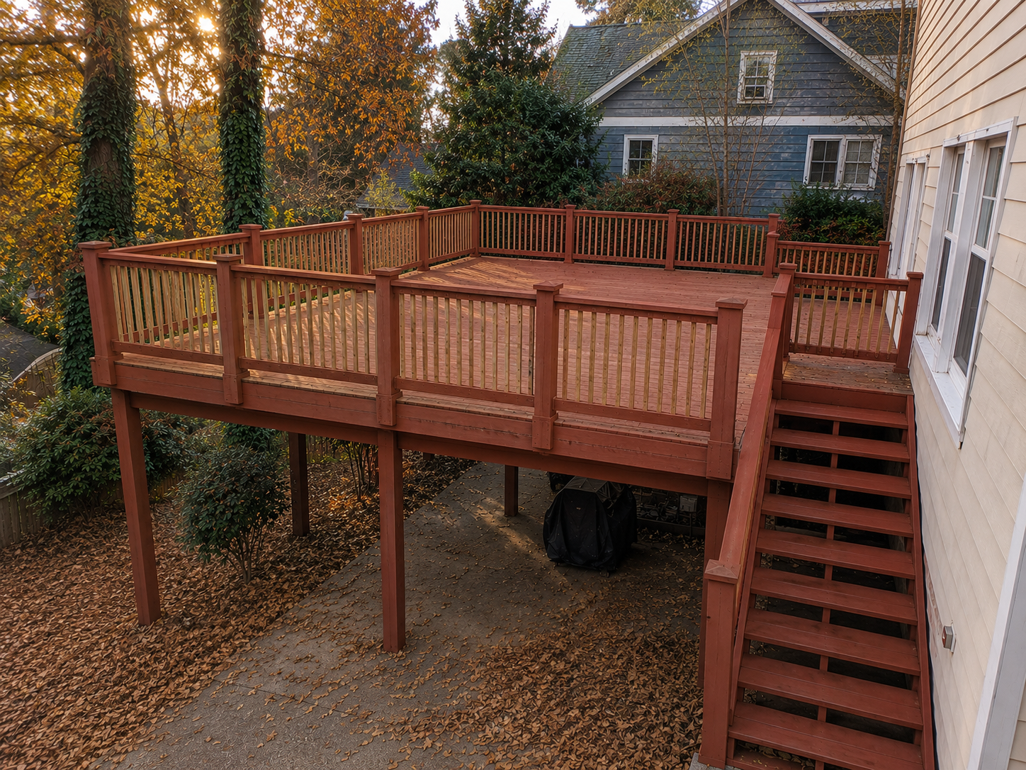 Fully restored deck with new railing and stairs