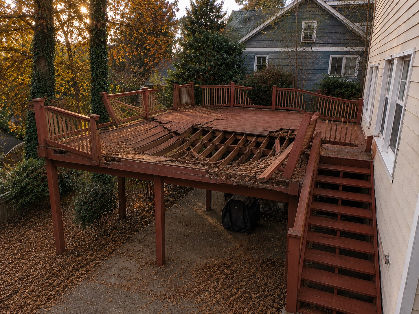 Old worn deck boards before restoration